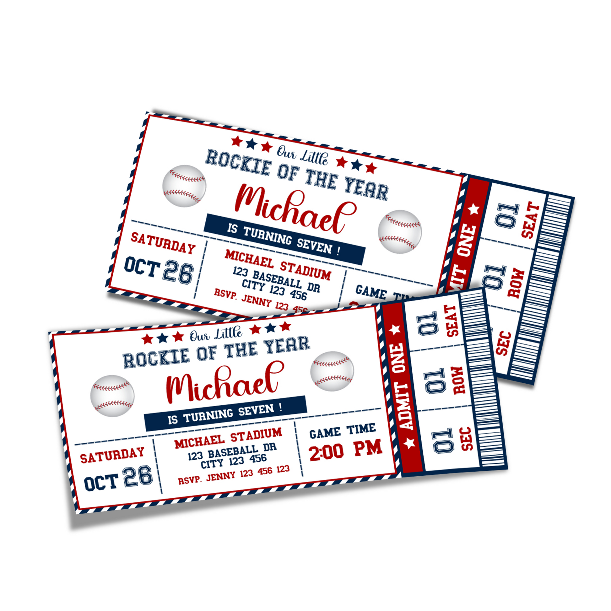 Personalized Baseball Birthday Ticket Invitations