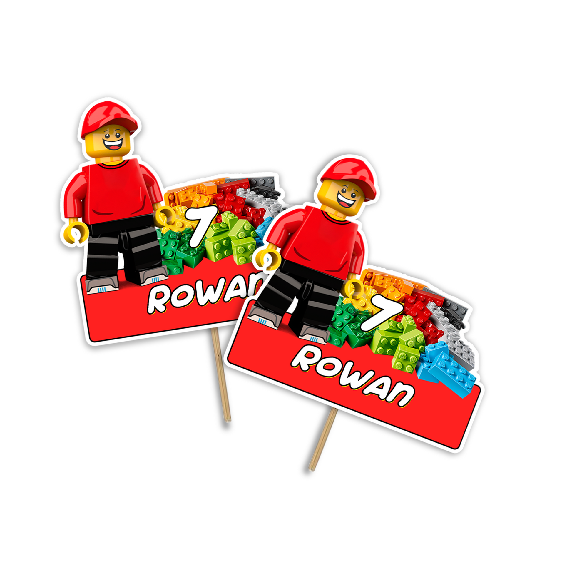 Personalized cake toppers with a Lego, Building Blocks theme