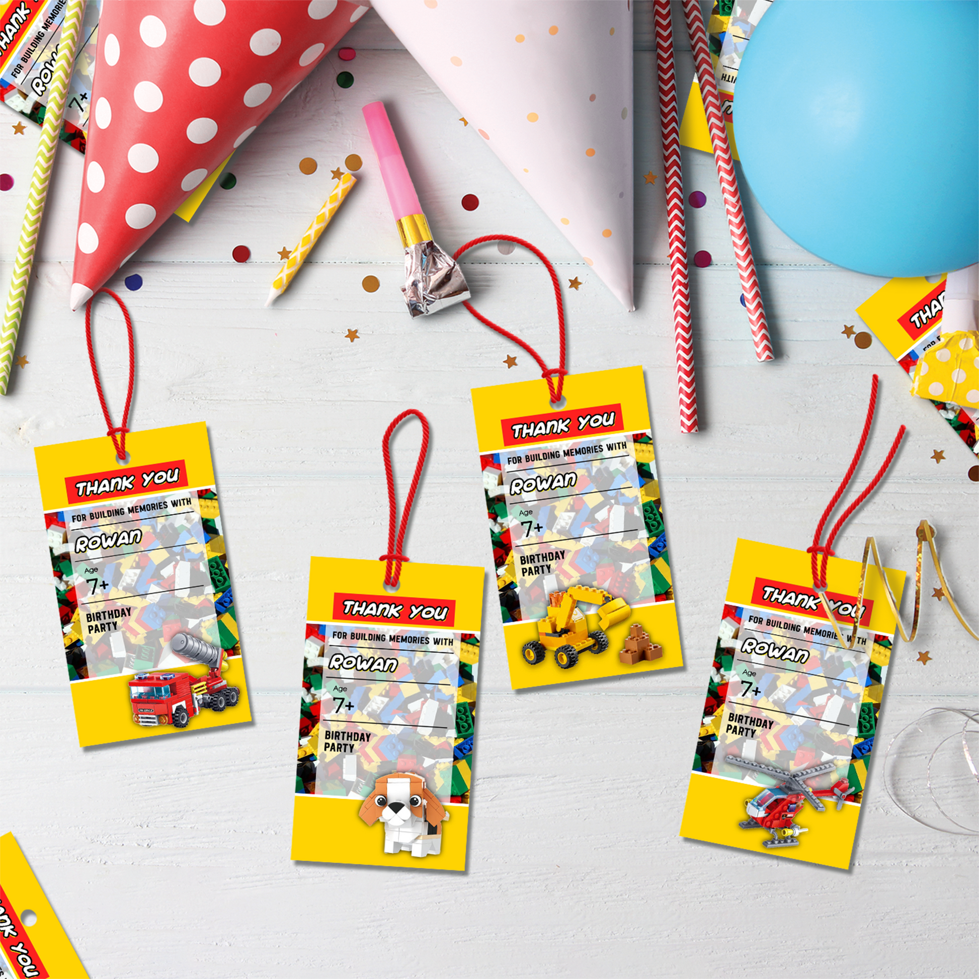 Favor tags or thank you tags with a Lego, Building Blocks theme