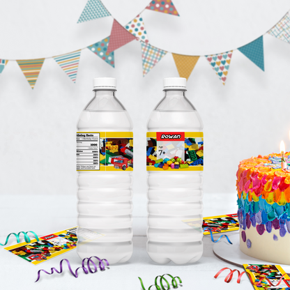 Water bottle label with a Lego, Building Blocks theme