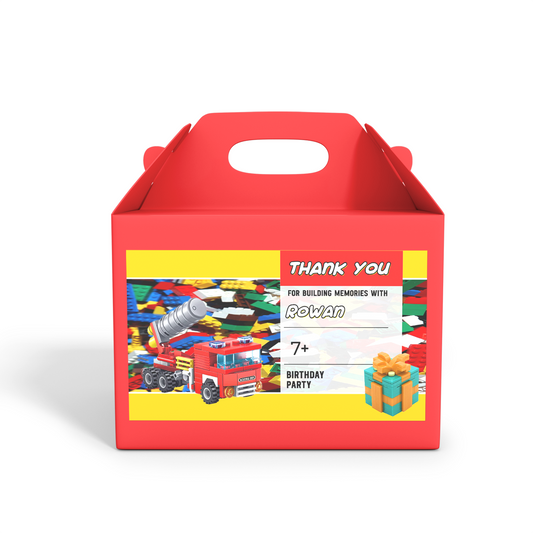 Gable box label with a Lego, Building Blocks theme