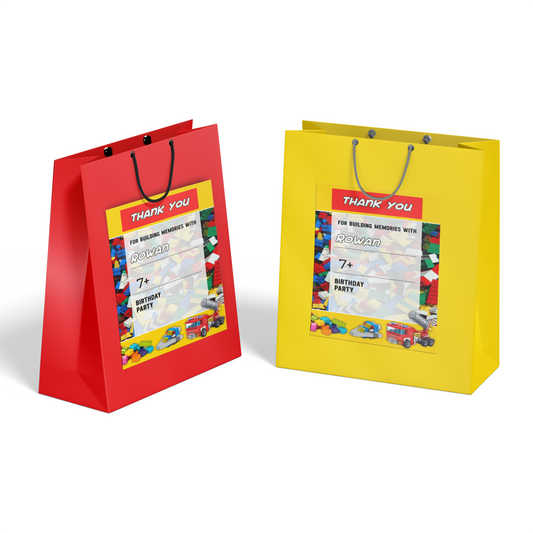 Gift bag label with a Lego, Building Blocks theme