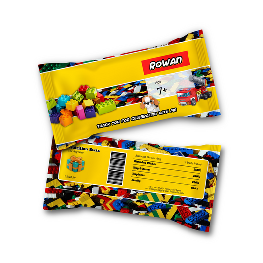 Skittles label with a Lego, Building Blocks theme