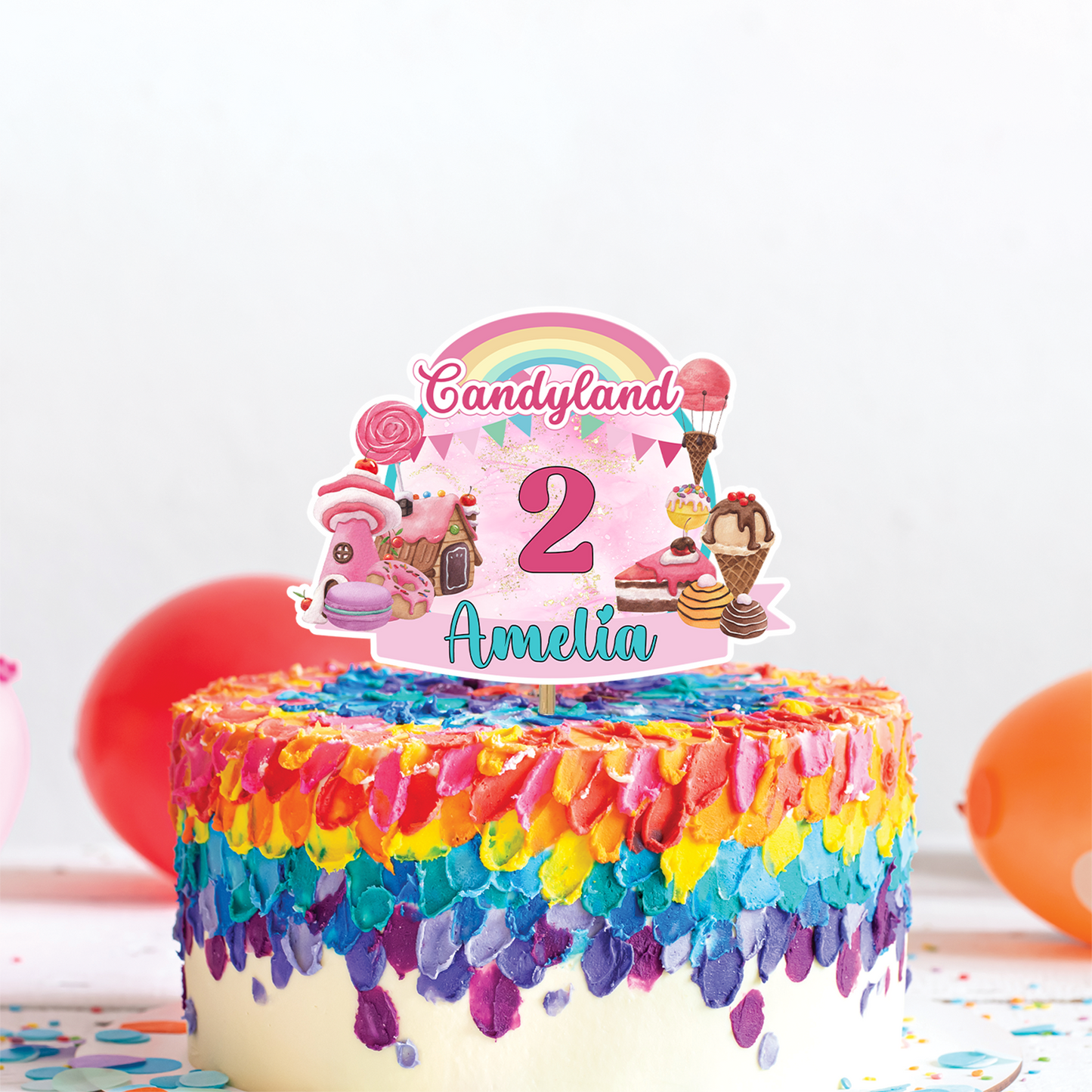Personalized cake toppers with a Candy Land theme