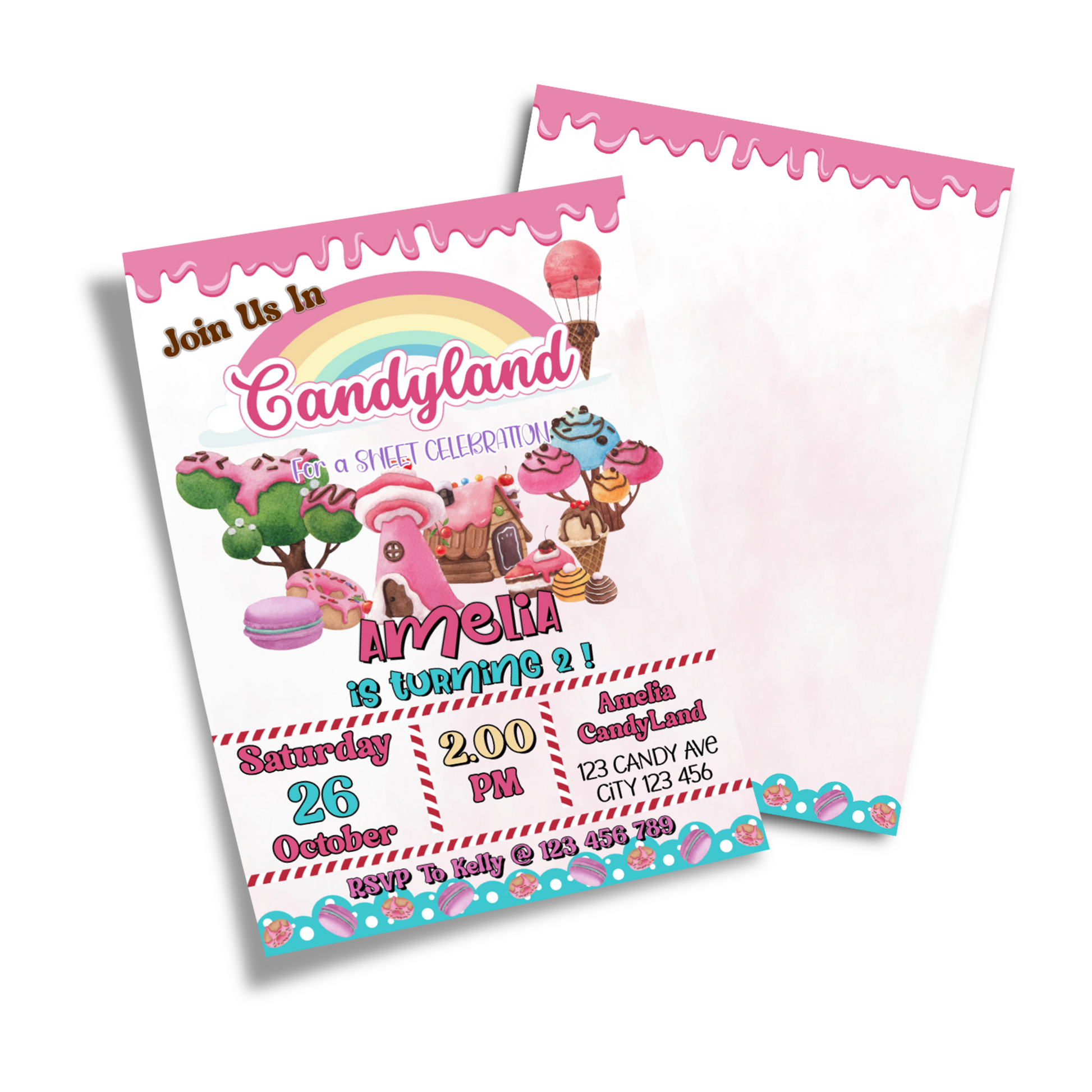 Personalized birthday card invitations with a Candy Land theme