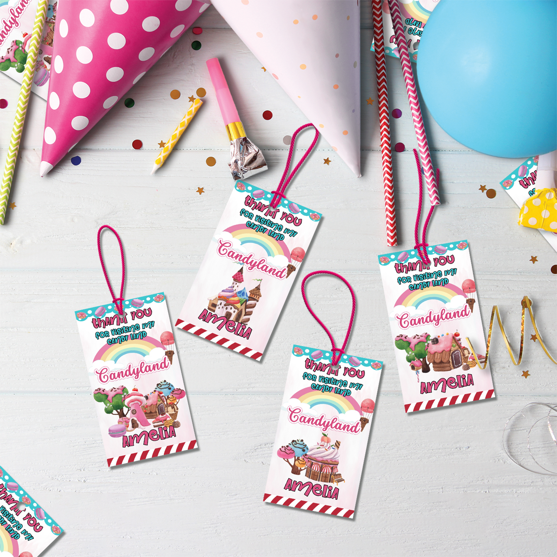 Favor tags or thank you tags with a Candy Land theme