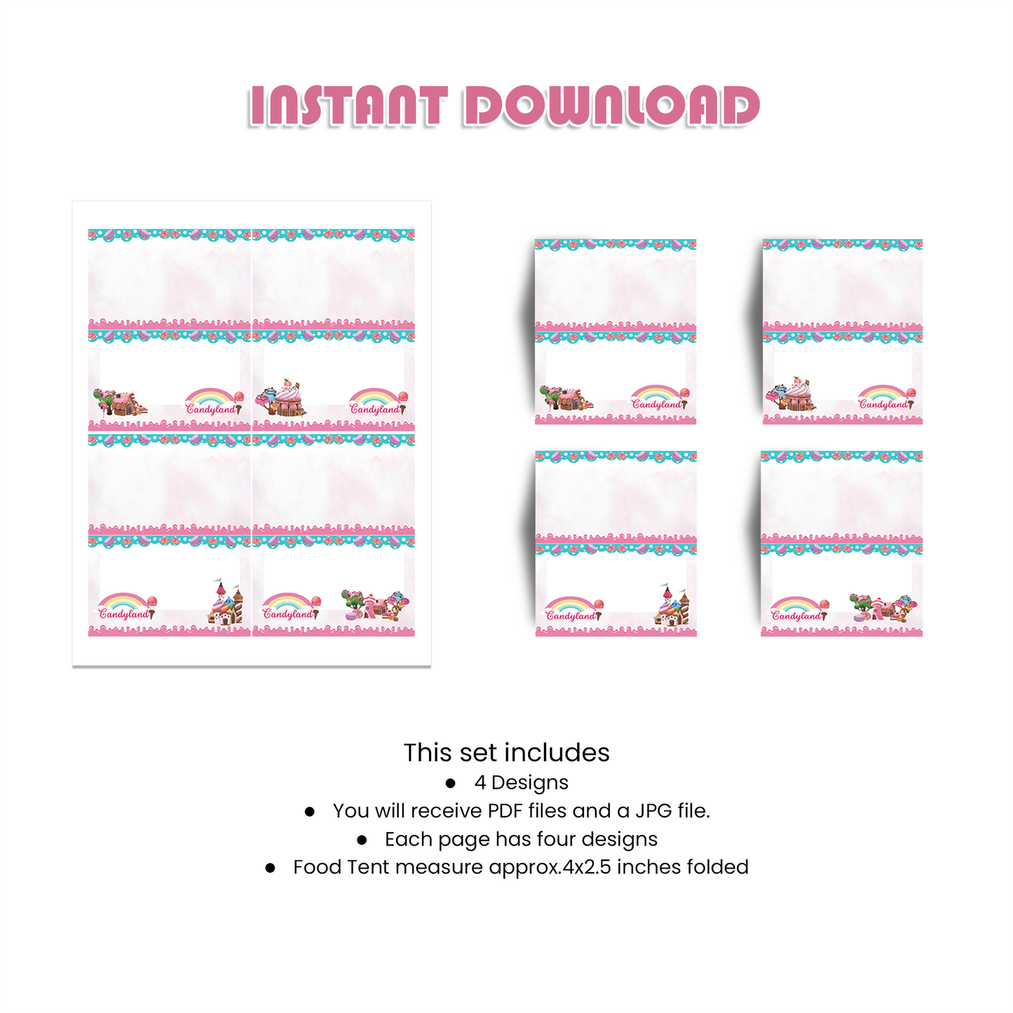 Candy Land Themed Food Tents/Food Cards for Party Buffet