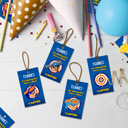 Nerf-themed favor tags or thank you tags, showing your appreciation to your guests.