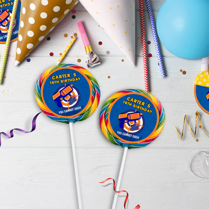 Lollipop label with a Nerf theme, making your lollipops stand out.
