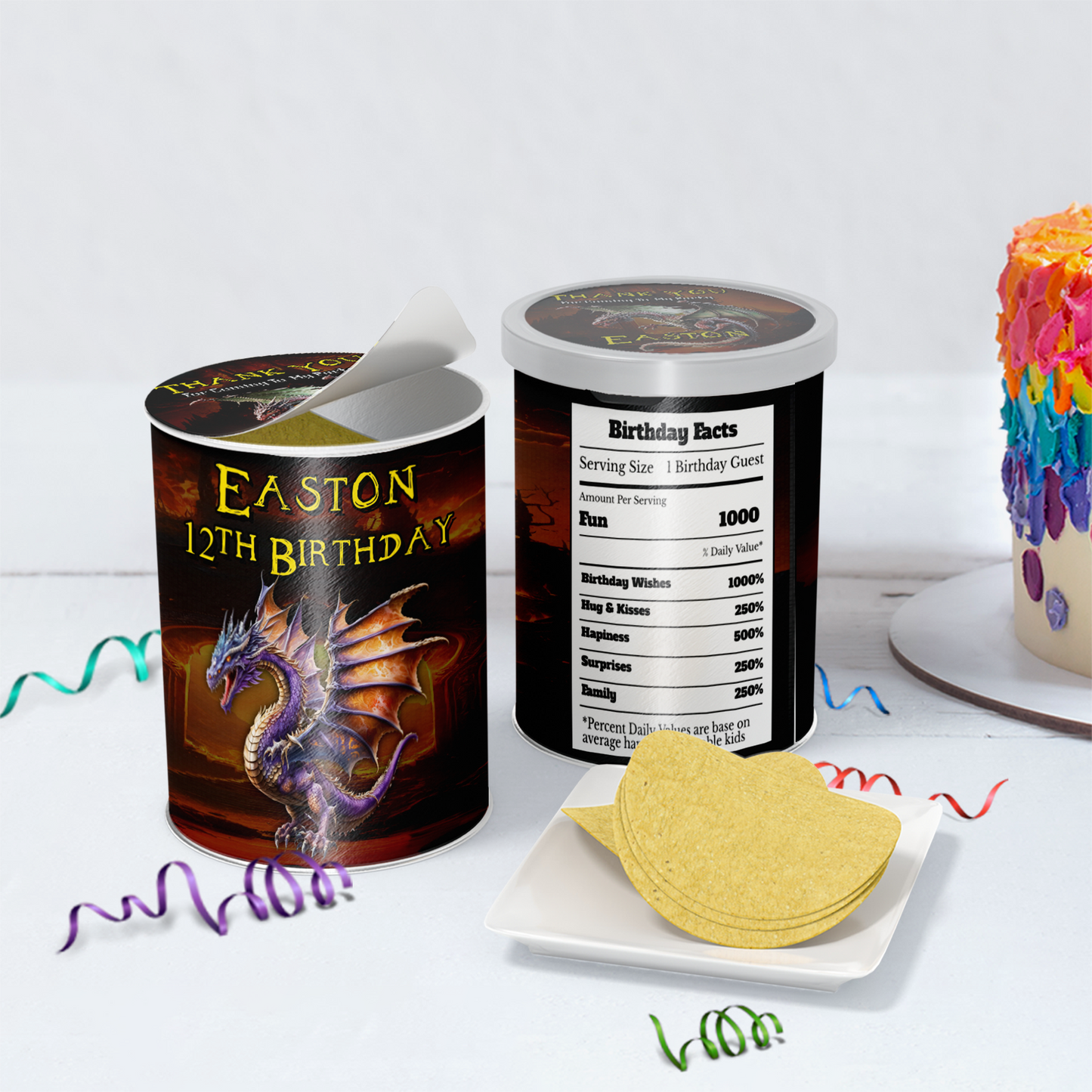 Small Pringles 1.37oz can label with a Dragon theme