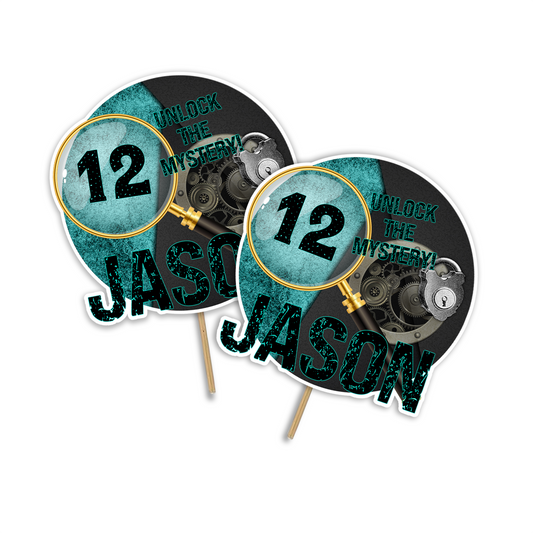 Personalized cake toppers with an Escape Room theme