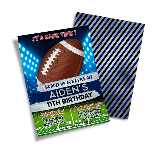 Personalized birthday card invitations with a Football theme