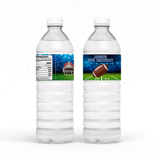 Water bottle label with a Football theme