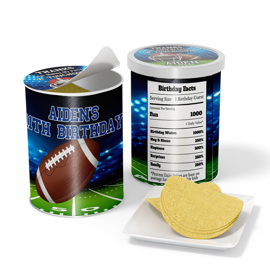 Small Pringles 1.37oz can label with a Football theme