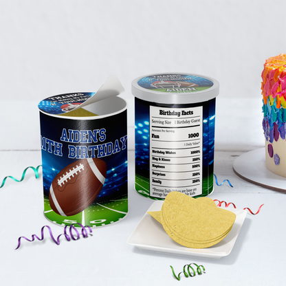 Small Pringles 1.37oz can label with a Football theme