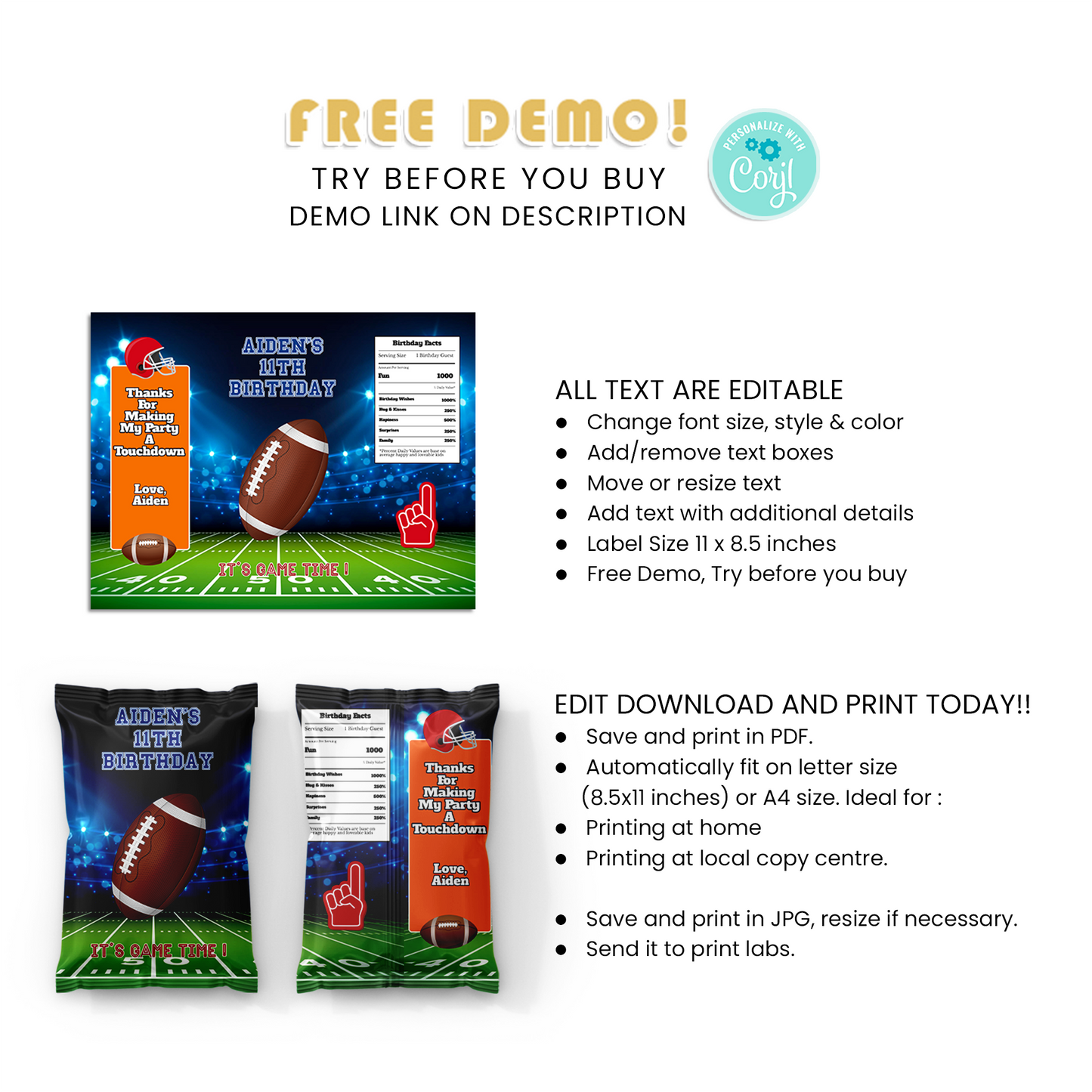 Chips Bag Label for a Crunchy Addition to Your Football Themed Party