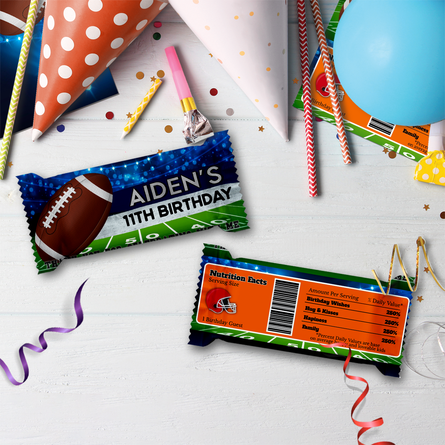 Rice Krispies treats label and candy bar label with a Football theme