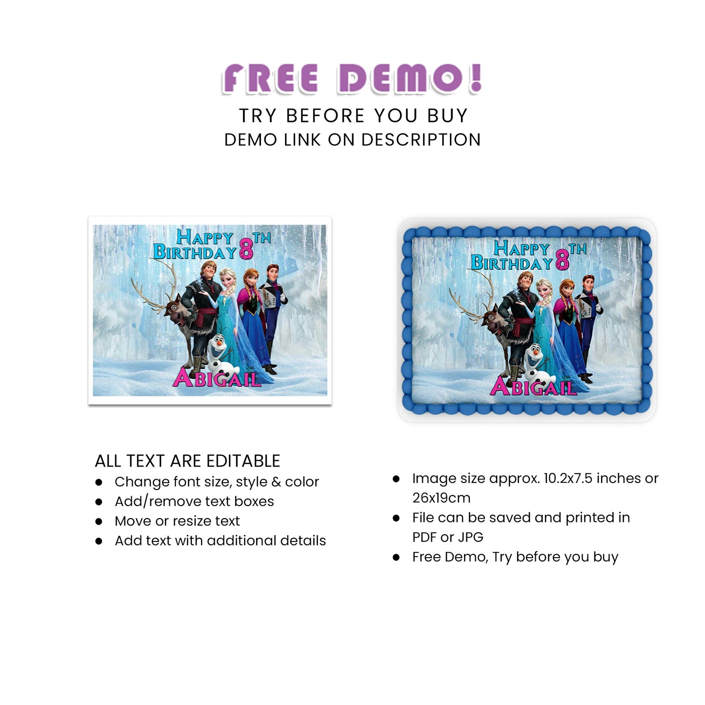 Rectangle Frozen Personalized Cake Images - Make Your Party Unforgettable