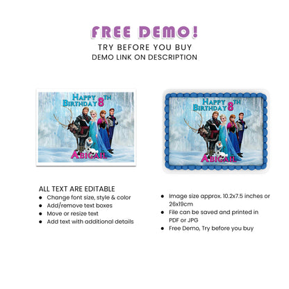 Rectangle Frozen Personalized Cake Images - Make Your Party Unforgettable