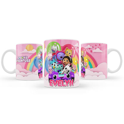 Image of a sublimation mug with Gabby’s Dollhouse theme.
