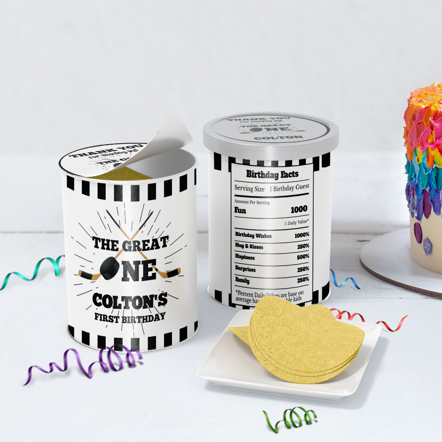 Personalized Hockey 1st Birthday Small Pringles 1.37oz Can Label for a fun snack