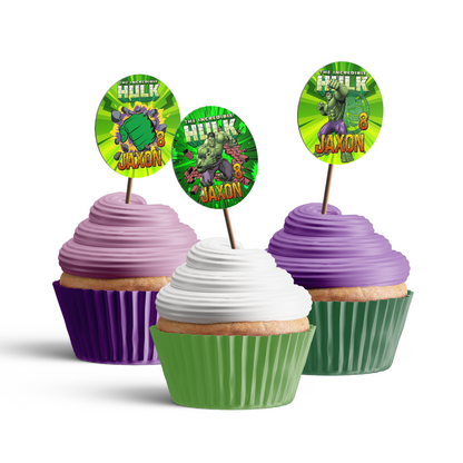 Personalized Incredible Hulk Cupcakes Toppers for birthdays