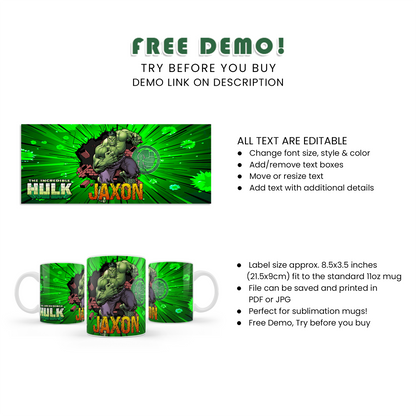 Incredible Hulk Sublimation Mug - Perfect for Superhero Fans