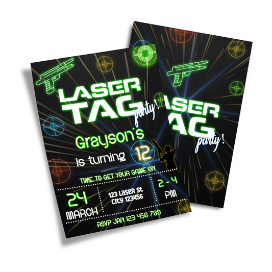 Personalized Birthday Card Invitations for a Laser Tag event