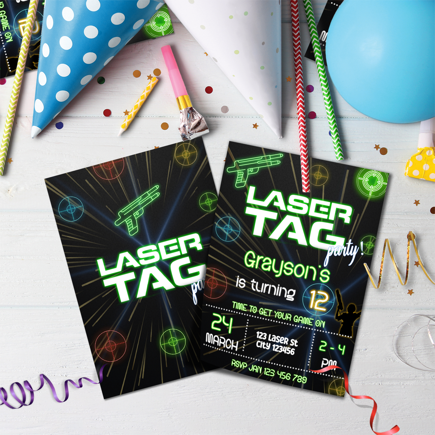 Personalized Birthday Card Invitations for a Laser Tag event