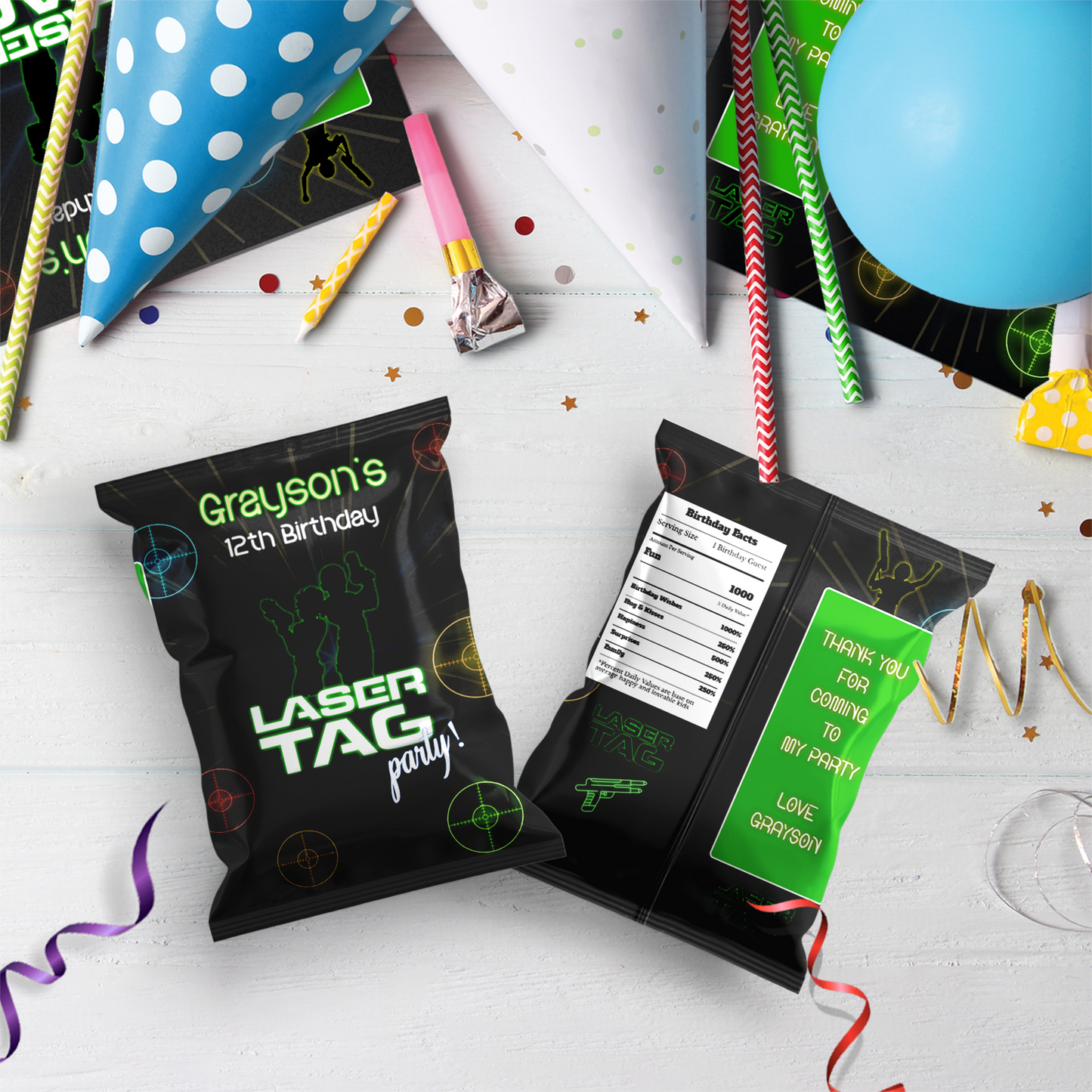 Chips Bag Label for a Laser Tag event