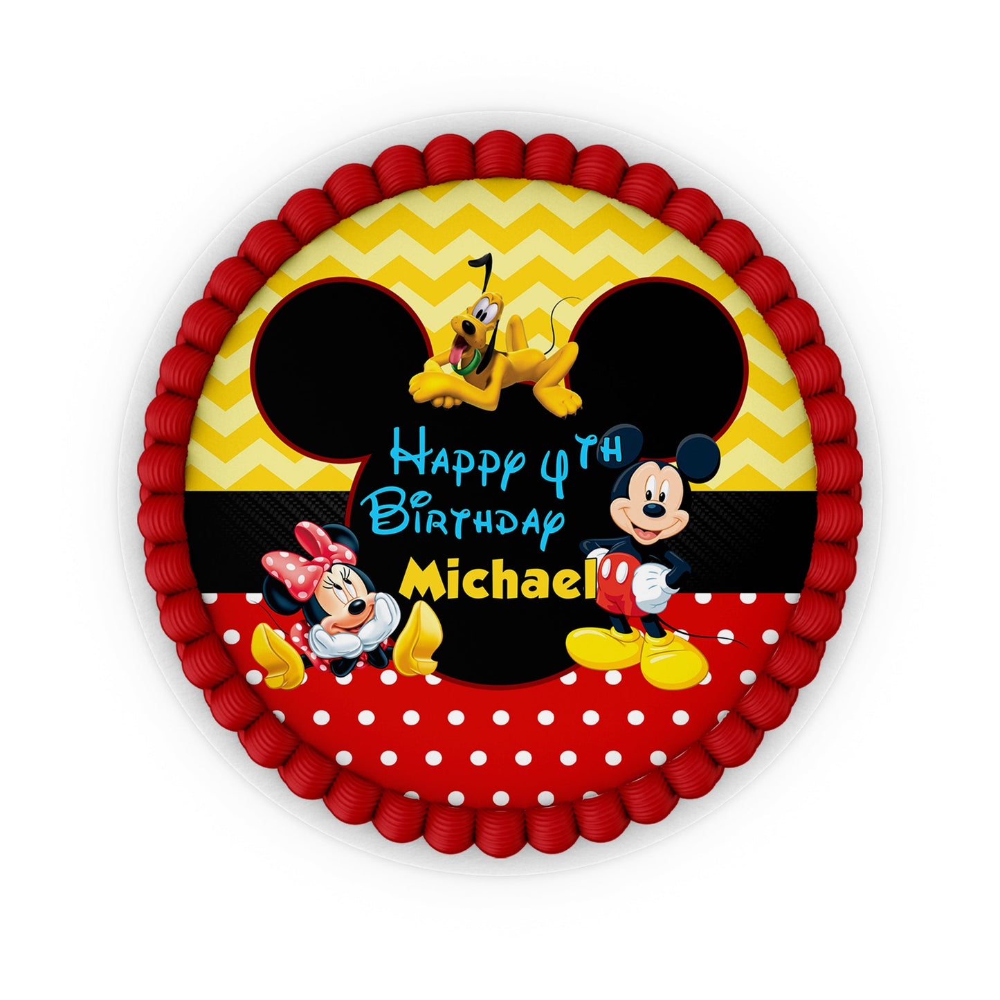 Round Personalized Cake Images with Mickey & Minnie Mouse theme