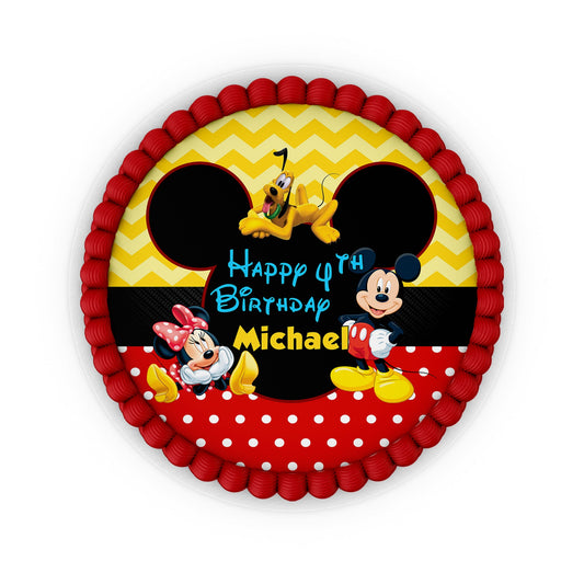Round Personalized Cake Images with Mickey & Minnie Mouse theme