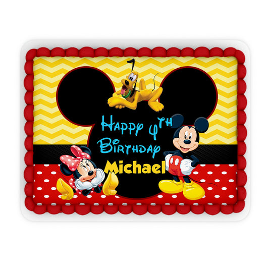 Rectangle Personalized Cake Images showcasing Mickey & Minnie Mouse