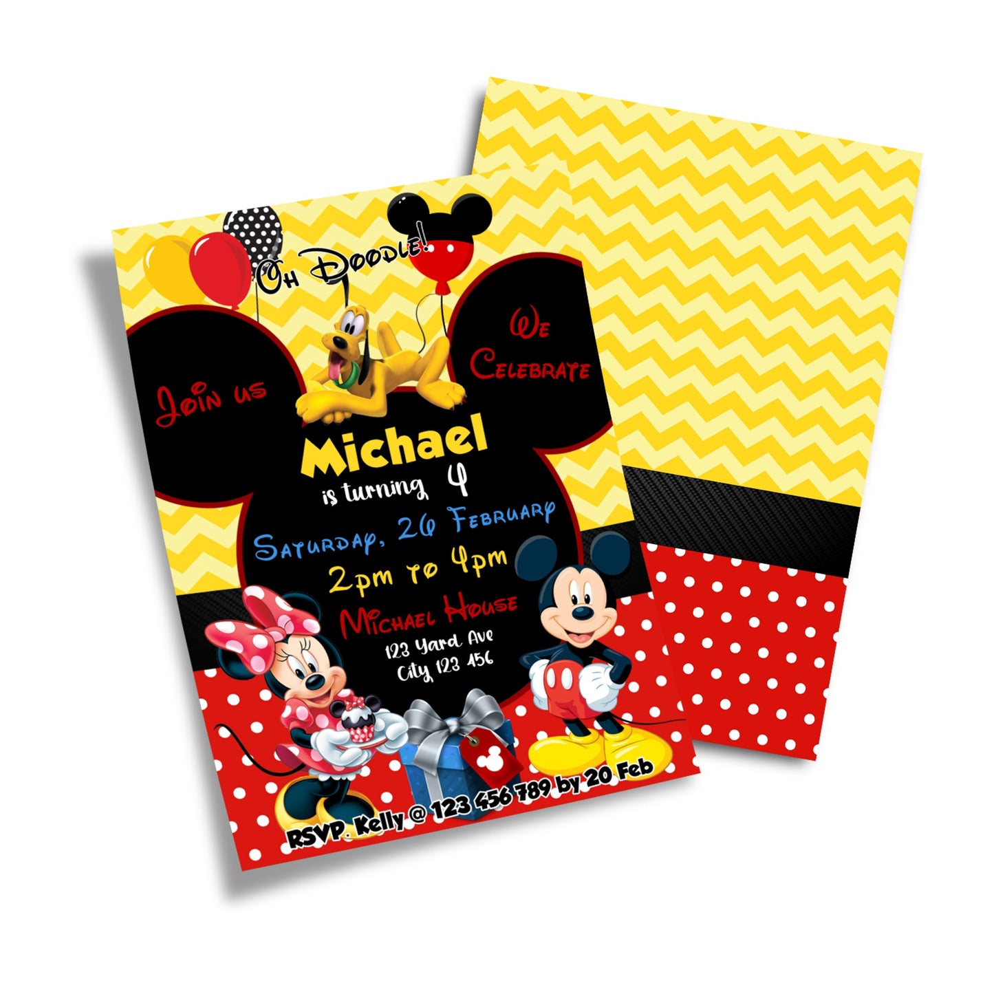 Personalized Birthday Card Invitations featuring Mickey & Minnie Mouse