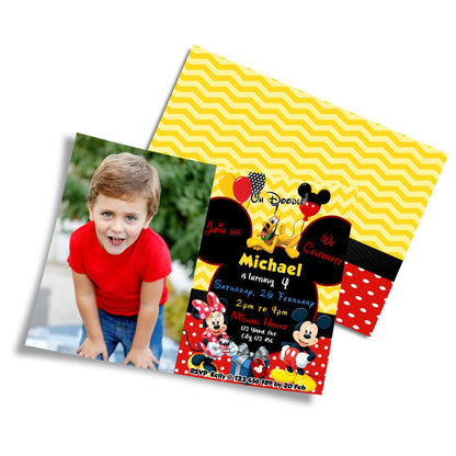 Personalized Photo Card Invitations with Mickey & Minnie Mouse theme