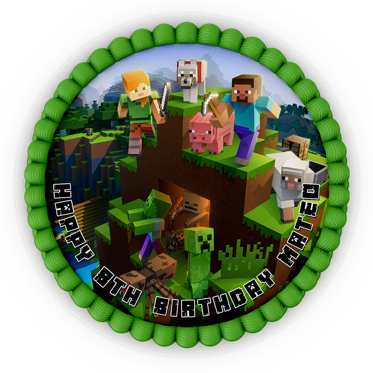 Mind Craft Round Round Minecraft Personalized Cake Images : Add a Pixelated Touch to Yo ...