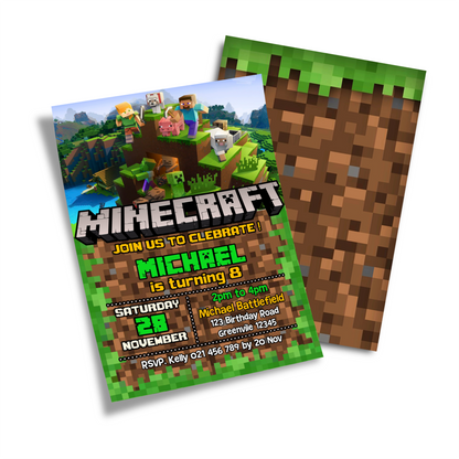 Minecraft Personalized Birthday Card Invitations for a stylish start to your party