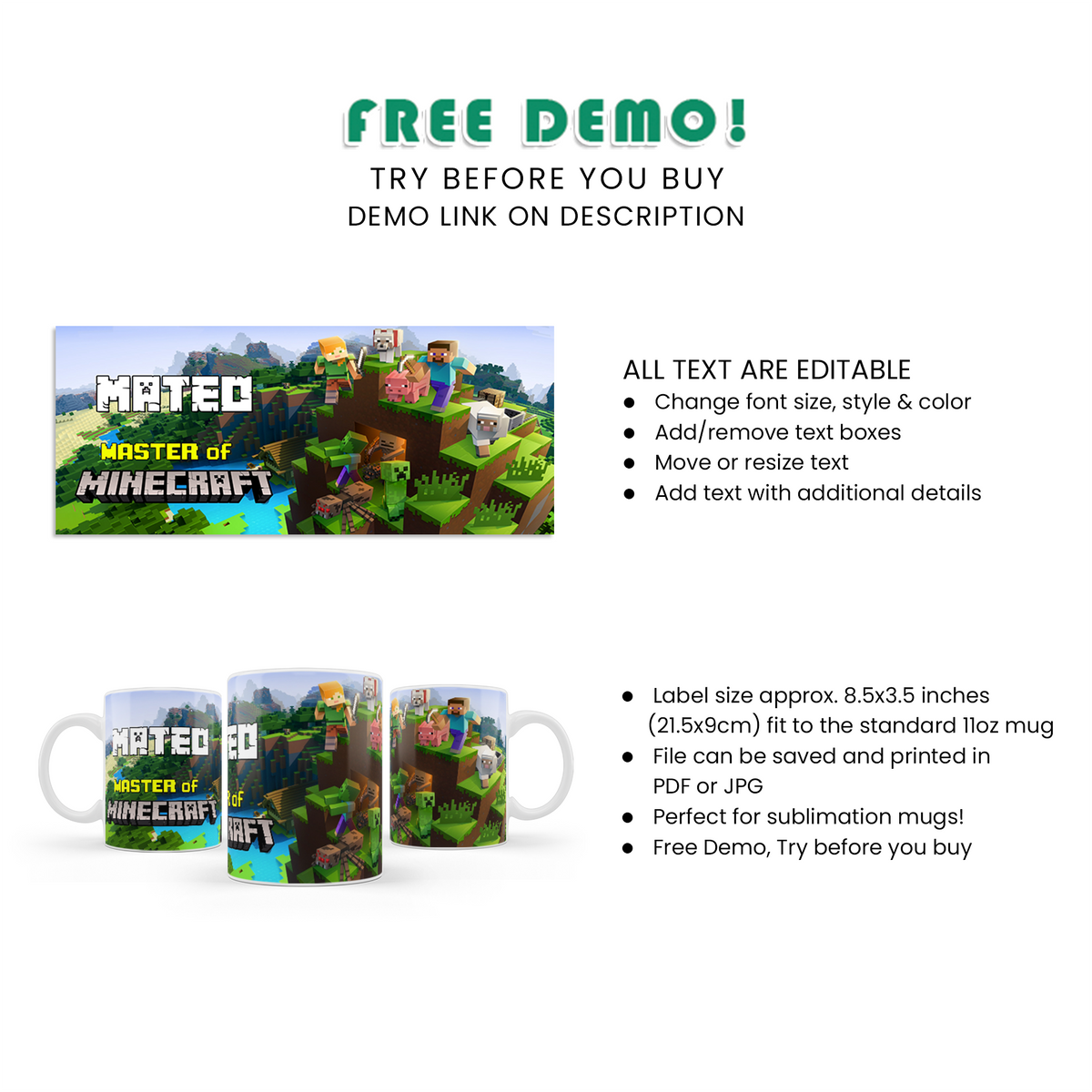 Minecraft Silverware Design Minecraft Sublimation Mug : Enjoy Your Favorite Beverage in Gaming Sty ...