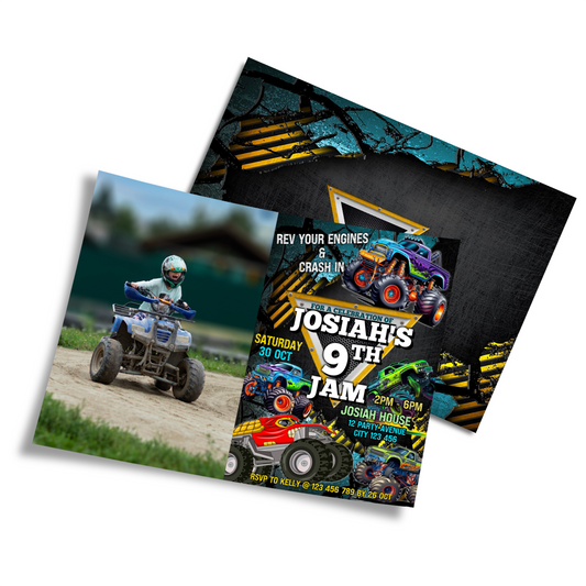Personalized Monster Jam photo card invitations