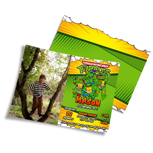 Personalized Teenage Mutant Ninja Turtles photo card invitations