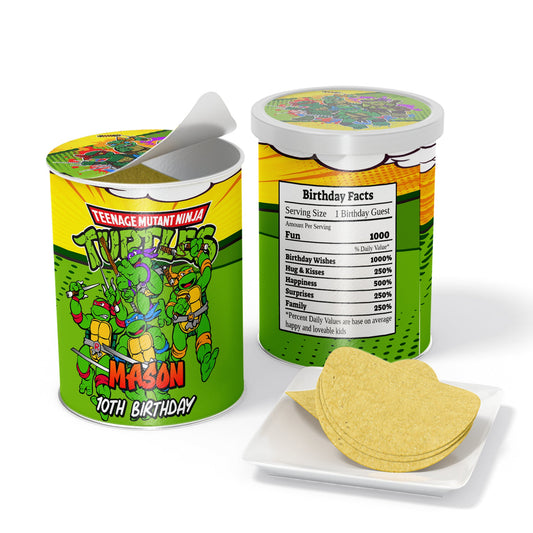 Small Pringles label with Teenage Mutant Ninja Turtles theme