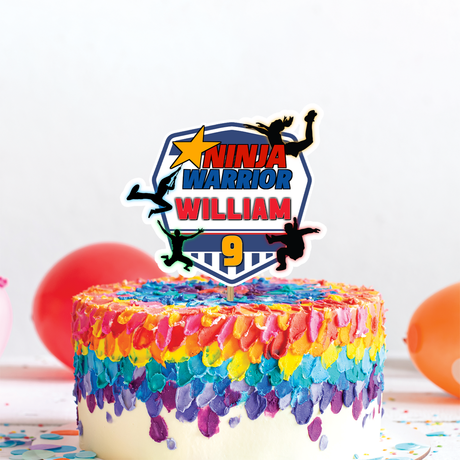 Ninja Warrior themed personalized cake toppers