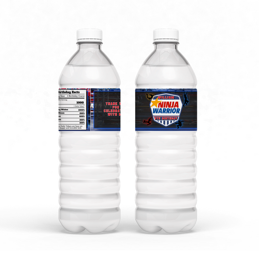 Ninja Warrior themed water bottle label