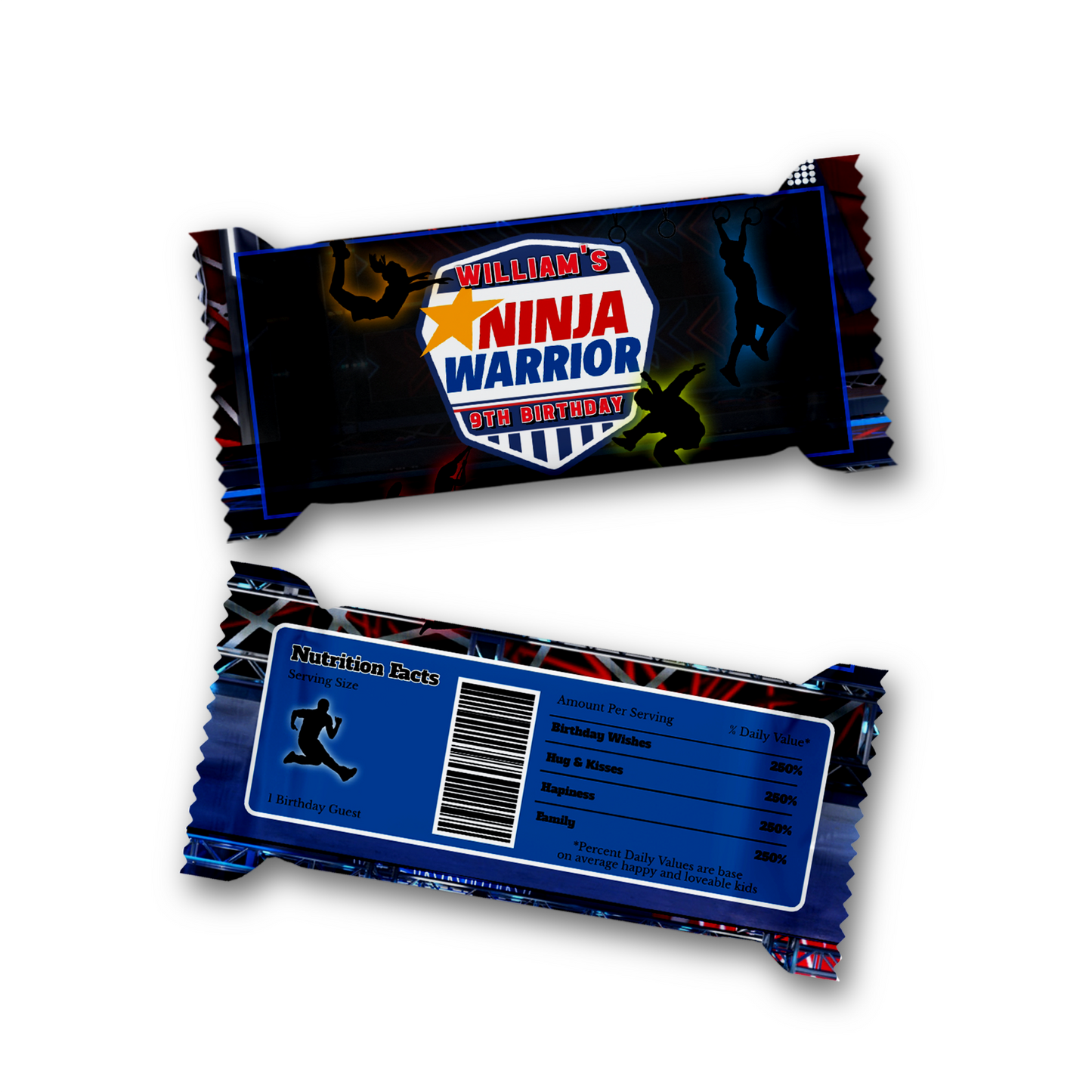 Ninja Warrior themed Rice Krispies treats label and candy bar label