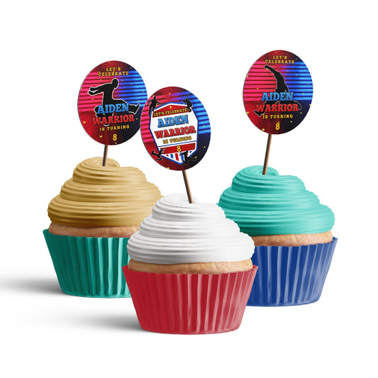 Ninja Warrior themed personalized cupcakes toppers