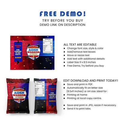 Ninja Warrior - Add a Unique Touch to Your Party, Impress Your Guests with Our Chips Bag Label