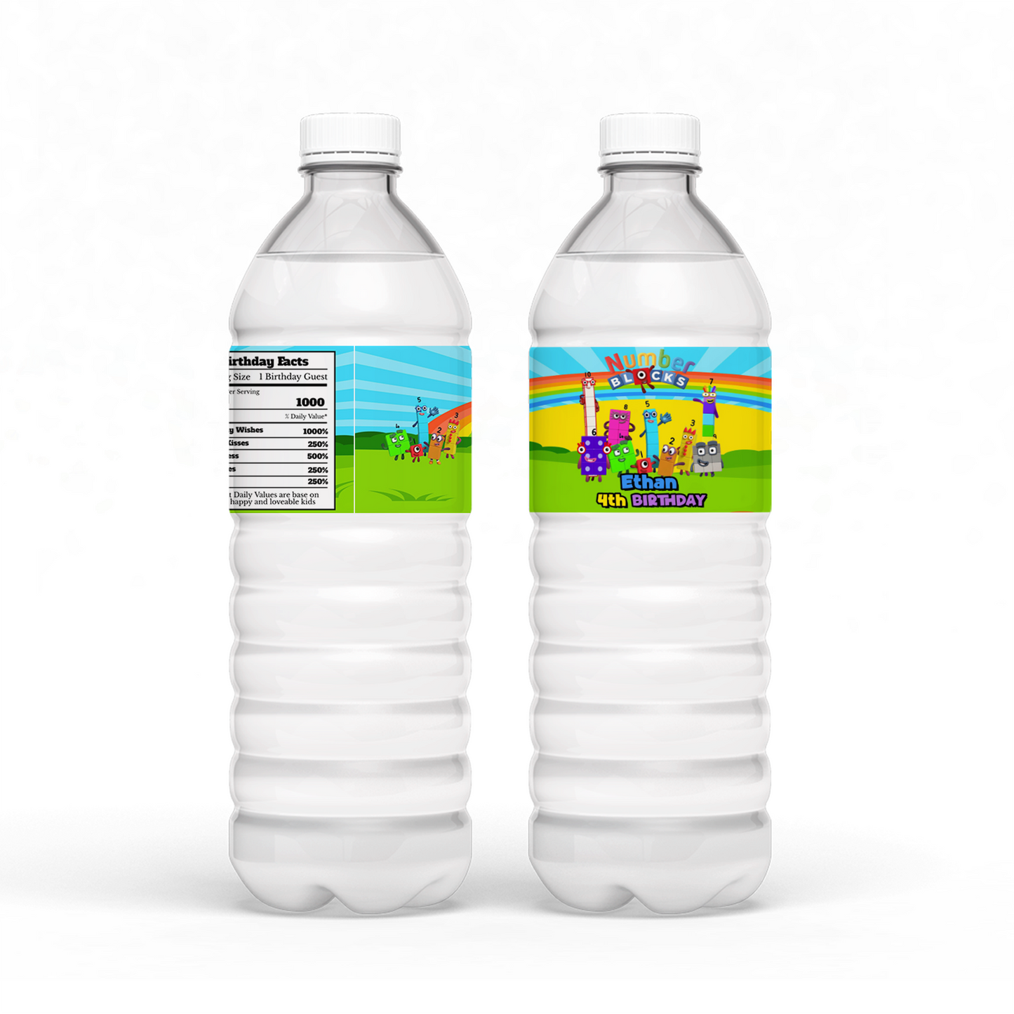 Personalized Water Bottle Labels with NumberBlocks Theme