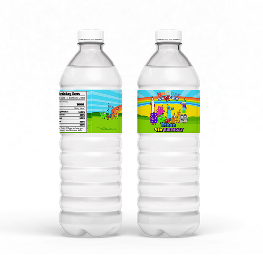 Personalized Water Bottle Labels with NumberBlocks Theme