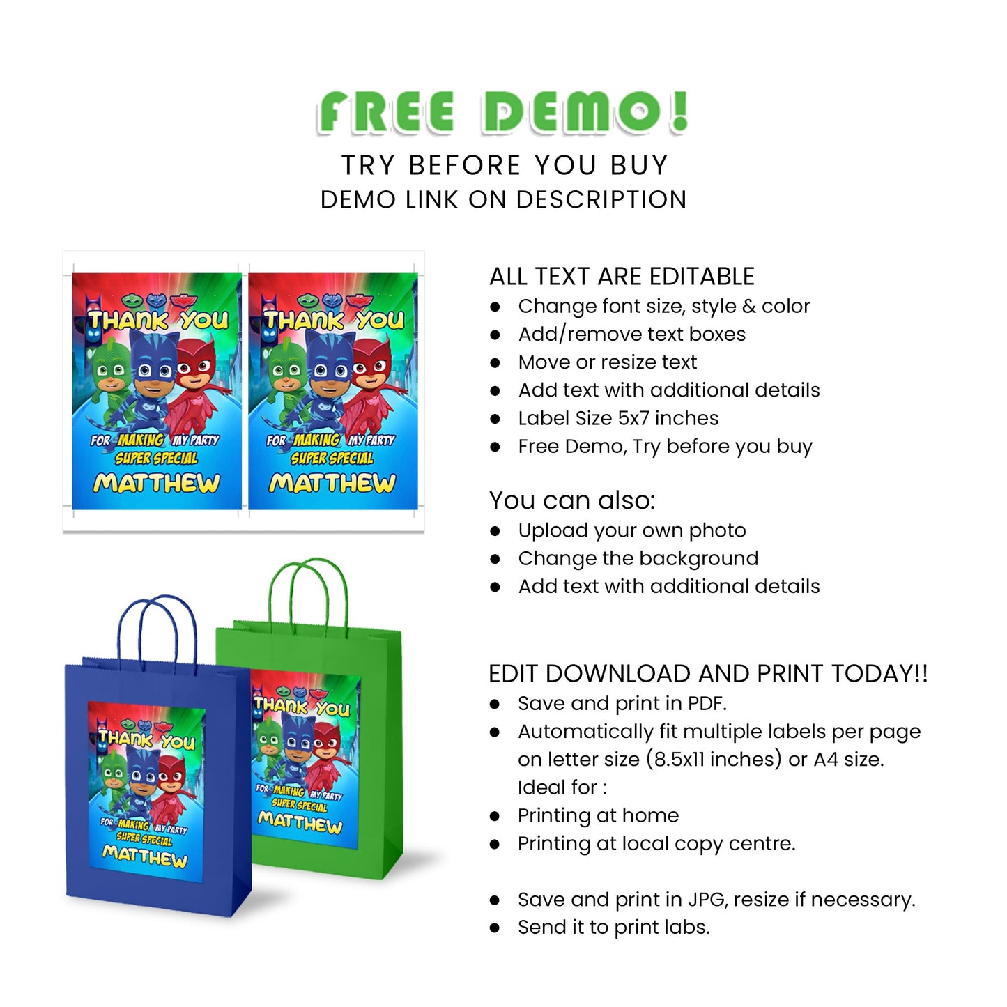 Give Your Gifts a Personal Touch with PJ Masks Goddy Bag Label