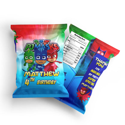 PJ Masks Chips Bag Label for Party Snacks